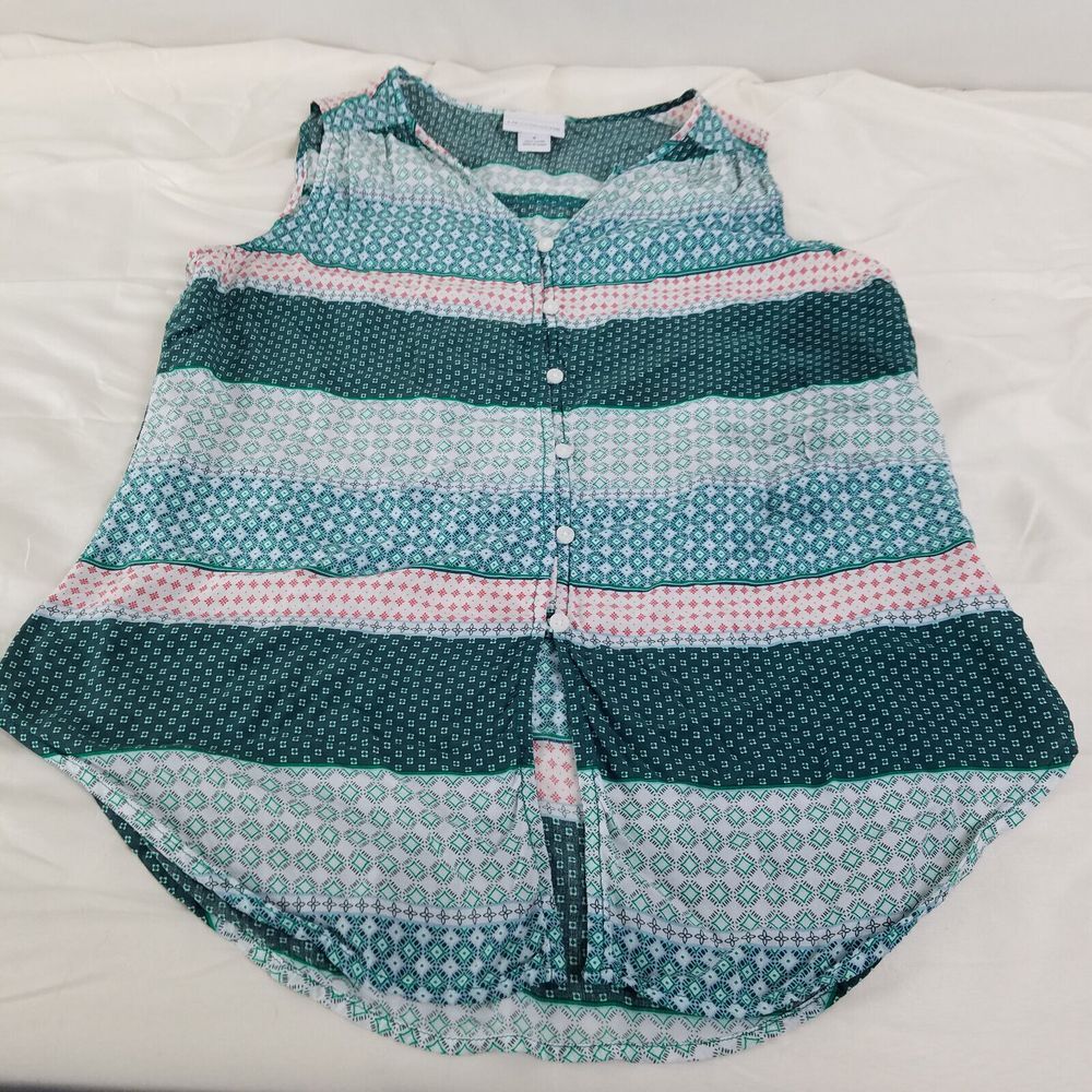 Liz Claiborne Shirt Womens Small Green Top Colorblock Sleeveless Split Neck - Picture 3 of 9